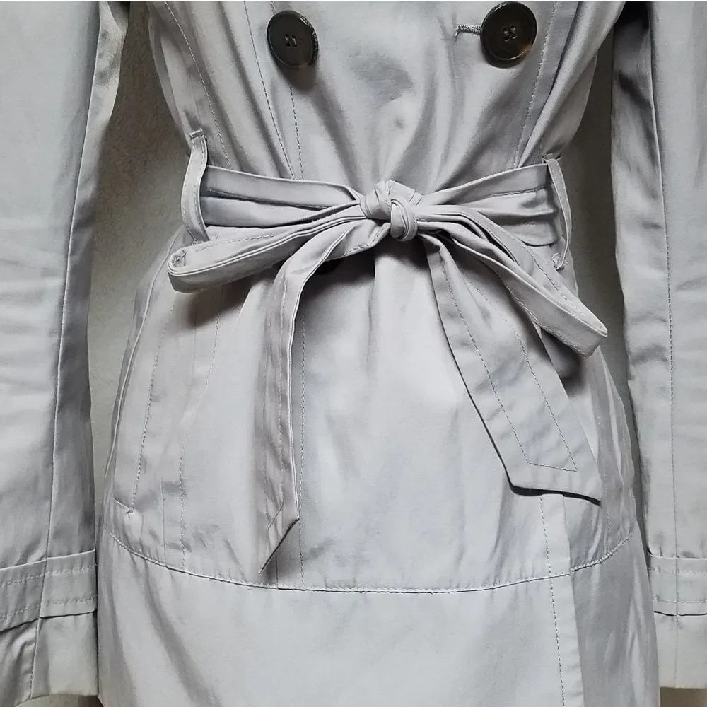 BLACK Rivet Dove Gray Belted Layered  Puff Shoulder Trench Coat Over Coat Small
